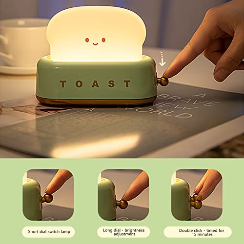 Jqwsve Cute Night Light For Kids, Kawaii Room Decor Toaster Lamp Usb Rechargeable Toast Bread Kids Nursery Lights With Timer, Portable Desk Aesthetic Table Green (Gh-342) #TOP2