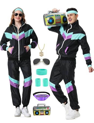 80s Track Suit for Men Women 90s Retro Windbreaker Suit 80s 90s Outfit Men Women 80s Tracksuit for Couples Neon Wind Suit