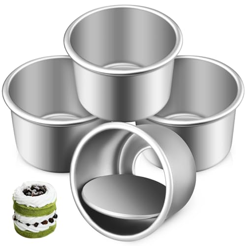 LIFKOME Pastel Pequeños De Aluminio Con Base Desmontable De Antiadherentes Y Duraderos Para Hornear Tartas Y Postres Fiestas O Picnics 4 Piezas X 4