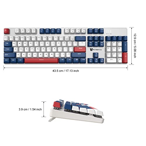Image of 104 Keys Full Size Mechanical Gaming Keyboard | Blue Switch Blue /White /Red Combo Color Computer Keyboards | Hot Swappable US Layout Wired Mechanical PC Gaming Keyboard | Light Up Wired Keyboards