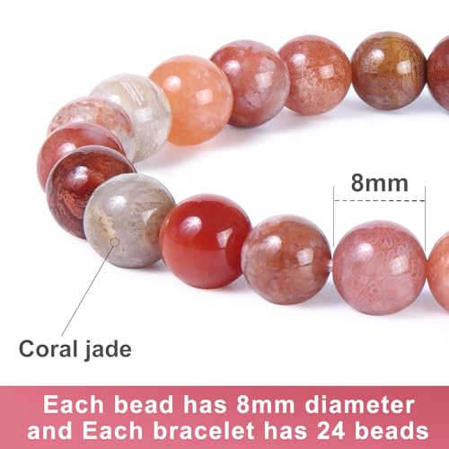 Natural Coral Jade Bracelets for Women 8mm, Gift Box Packaging Bead Bracelet, Can Be Used As Crystal Healing, Meditation, or As a Gift for Family and Friends2