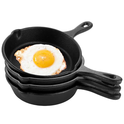 GBACHOOSE 4 frigideiras de ferro fundido de 10 cm, frigideira pequena de ferro fundido, frigideira de ferro fundido, frigideira pequena para ovos fritos, brownies, chocolate