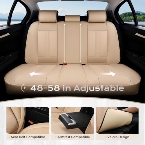 Image of Coverado Car Seat Covers Full Set, Front Seat Covers with Lumbar Support and Back Seat Cover Waterproof Leather Automotive Seat Cover, Universal Car Interior Protectors Cushion for Most Cars