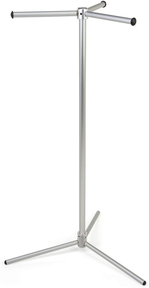 Displays2go Silver 3‑Arm Portable Trade Show Bag Stand with Carrying Tote, Holds 33 Shopping or Promo Bags, 48" Floor‑Standing Retail Display (AUBAG3L01)