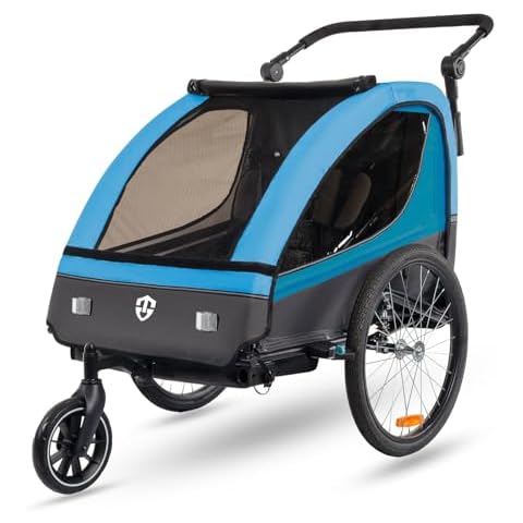 Veelar Sports Suspension Bike Trailer & Stroller 2 in 1 Double Seat for Toddlers, Kids, Child Bicycle Carrier Jogger (Blue) Cover