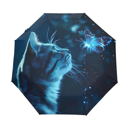 Parapluie léger automatique femme GAIREG bleu chat papillon