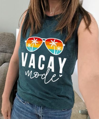 Image of Vacay Mode T Shirts for Women Summer Beach Hawaii Vacation Short Sleeve Tops Holiday Cruise Getaway T Shirts