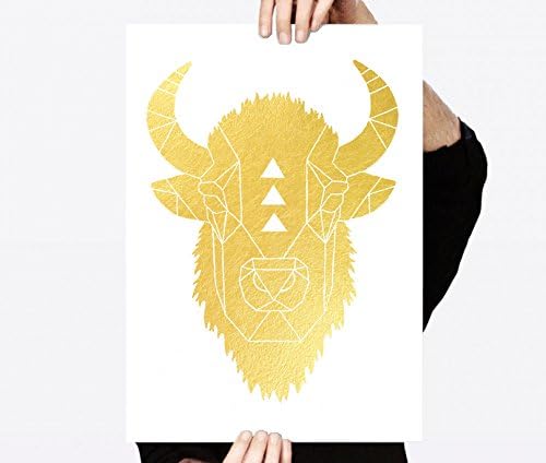 Real Gold Foil Buffalo Print Geometric Gold Leaf Bison Artwork Scandinavian Art