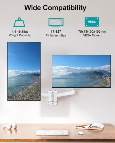 Image of MOUNT PRO Dual Monitor Wall Mount for 13 to 32 Inch Computer Screens, Gas Spring Wall Monitor Arm for 2 Monitors, Each Holds Up to 19.8lbs, Adjustable Wall Monitor Mount with VESA 75x75 /100x100, White
