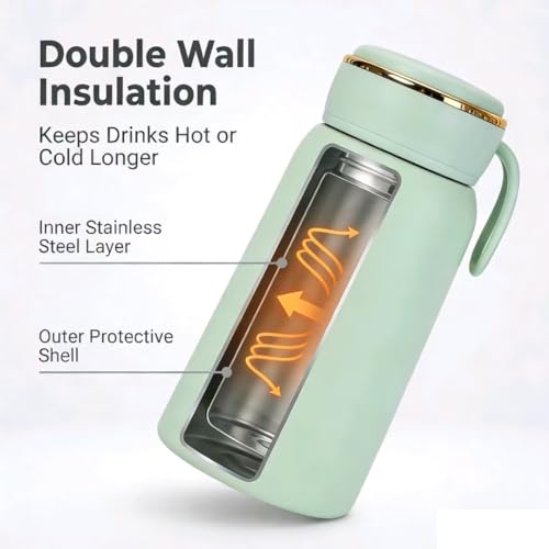 Mini Termo Botella de Agua 10 oz, Botella Térmica Aislada de Acero Inoxidable, Tapa Antiderrame, Libre de BPA, para Bebidas Frías y Calientes (Verde) miniatura 6