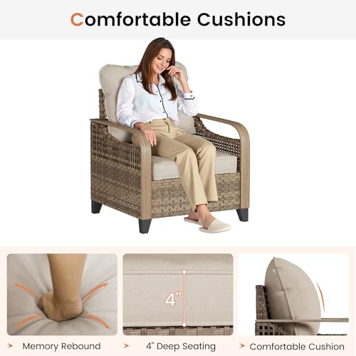 Image of UDPATIO Outdoor Patio Sofa 3-Seat PE Wicker Couch, All-Weather Rattan Furniture with Deep-Seating Water-Resistant Cushions, Non-Slip & Thick Patio Sofa Set for Garden /Porch /Backyard (Beige)