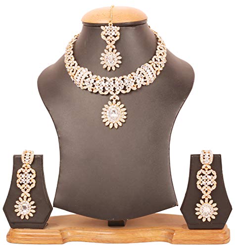 Touchstone Indian Bollywood Bollywood Silver Screen Desire Traditional Illustrious Filigree Sparkling Rhinestones Charming Look Designer Jewelry Hasli Necklace Set In Gold Tone For Women. #TOP3