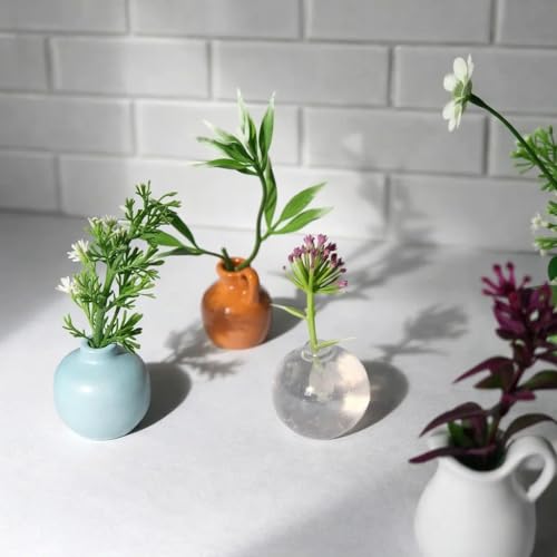 Image of Avaiya 8 PCS Mini Magnetic Vase Set (Artificial Flower Included) Cute 3D Ceramic Flower Vase Refrigerator Magnets | Small Fridge Magnet Flower Pots for Home Kitchen Office Decoration | Strong Magnetic