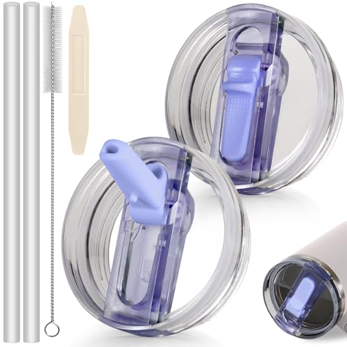 ANTAND 30oz Flip Straw Leak Proof Lid for Stanley Cup Accessories, 2 Pack No Spill Lid Replacement 30 oz Tumbler Detachable Cover Topper for Stanley Protour Lids (Purple,Purple)