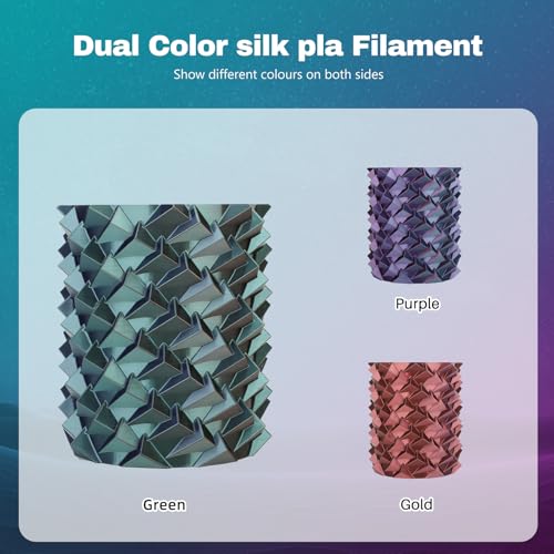 Image of 3DHoJor Silk PLA Filament 1.75mm Triple Color PLA 3D Printer Filament 3 in 1 Coextrusion 1KG Spool(2.2lbs) 3D Printing Filament Dimensional Accuracy + /- 0.03mm-Copper Purple Green