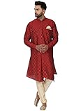 SKAVIJ Herren-Tunika Dupion Kunst Seide Kurta-Pyjama-Hochzeitskleid-Set Outfit (XL, Rot)