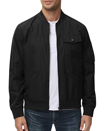 MoFiz Hommes Bombardier Vestes De Baseball Blousons Printemps automne Veste Coupe Vent Militaire Manteaux Avec Des Poches De Fermeture Éclair Noir Taille 2XL Cover