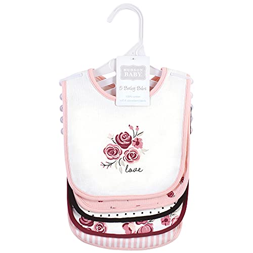 Image of Hudson Baby Unisex Baby Cotton Bibs, Rose, One Size
