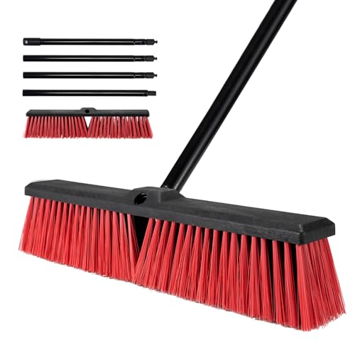 18 Push Broom for Outdoor - Heavy Duty Broom 63 Long Handle Outdoor Broom for Deck Driveway Garage Yard Deck Patio Warehouse Concrete