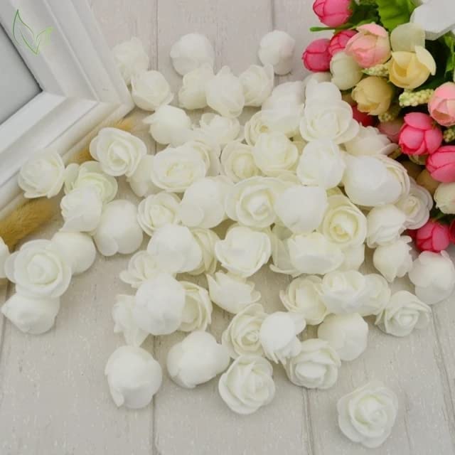 KLEAM MOOLYAVAAN Products 50Pcs Artificial Flowers Foam Roses for Crafts, DIY Bear Gifts for Valentine's Day, Baby Shower, Birthday, Wedding Bouquets Decoration (White)