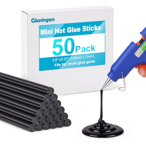 Mini Black Hot Glue Sticks for Glue Guns 50 Pack Hot Glues Stick 5.8 Long x 0.27 Diameter Small Size Versatile for Crafts DIY Garage Home Decor Repairs and Gluing Projects
