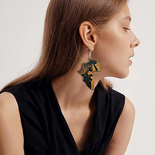 KaFu Bohemia Natural Wooden Painted Map Earrings AfricanEthnic Map Wooden Dangle Earrings Fashion Jewelry for Woman Girls2