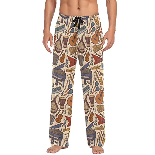 ALAZA Musical Instruments Pattern Men's Pajama Pants Soft Long Sleep Pants Lounge Pajama Bottoms with Pockets