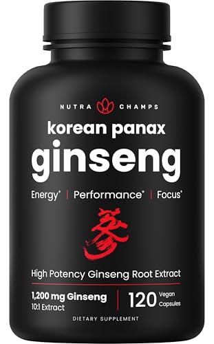 NutraChamps Korean Red Panax Ginseng Capsules | Extra Strength Ginsenosides for Energy, Focus, Performance, Vitality & Immune Support | Korean Ginseng Root Extract (120, Red)