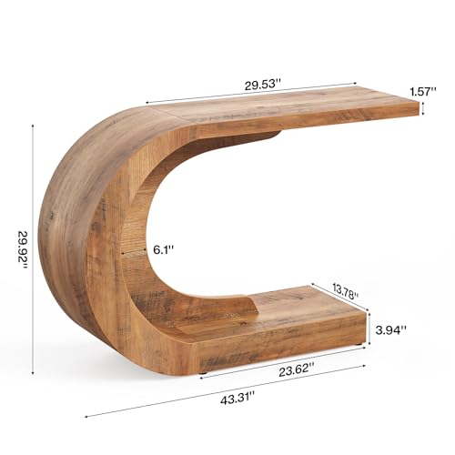LITTLE TREE 43.3 Inches Farmhouse Console Table, 2-Tier C-Shaped Sofa Table Behind The Couch, Wooden Entryway Table Narrow Hallway Foyer Table for Living Room, Entrance, Brown by LITTLE TREE - Image 4