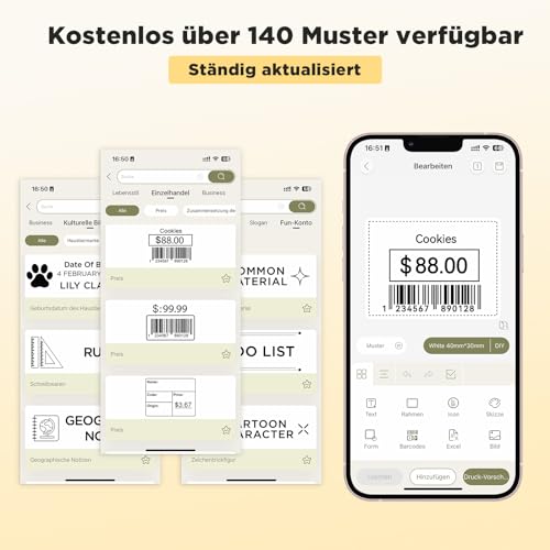 SUPVAN T50M Pro Etikettendrucker Bluetooth mit wasserfeste breite Etiketten, Handys- und PC-kompatibel, für Einzelhandel, Büro, Organisation, Schule und Zuhause