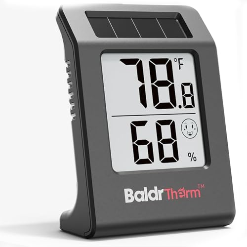 Thermomètre numérique et hygromètre - Capteur de température intérieure à énergie solaire - Moniteur d'humidité pour chambre de bébé, chambre, maison, bureau et cave à vin (1, noir, 5,6 cm)
