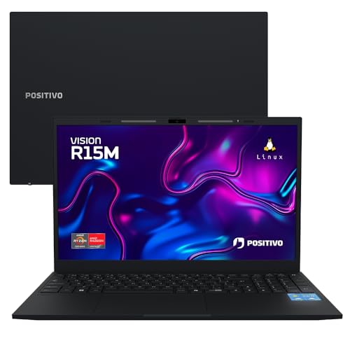 Notebook Positivo Vision R15M AMD Ryzen 7-5825U Linux 8GB RAM 256GB SSD Wi-Fi 6 Tela 15” Full HD IPS Antirreflexo - Minitela - Permite upgrade de memória RAM e SSD - Preto