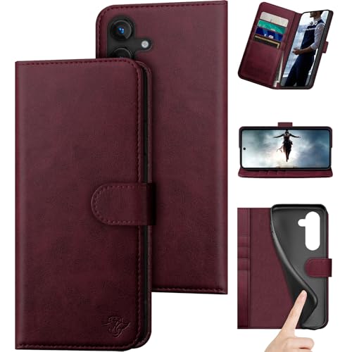 DuckSky Compatible with Samsung Galaxy S25 Plus Genuine Leather Wallet case【RFID Blocking】【4 Credit Card Holder】【Real Leather】 Flip Folio Book Phone case Cover Women Men for S25 Plus case Wine Red by DuckSky - Used condition - US$26.22