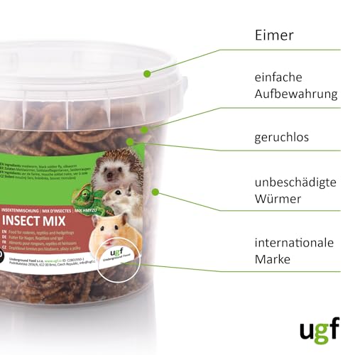 UGF - mélange d'insectes, Seau de 500 millilitres, Nourriture pour hérissons, gerbilles, Hamsters, Rats, lézards - vers de Farine, Larves de Mouches Soldats, vers à Soie