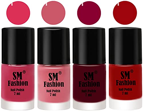 Image of Nail Polish Combo Set (Pack of 4) Quick Dry Gel Finish Nail Paint | Dusty Pink,Nude Pink,Boysenberry,Light Red | 7 ml Each