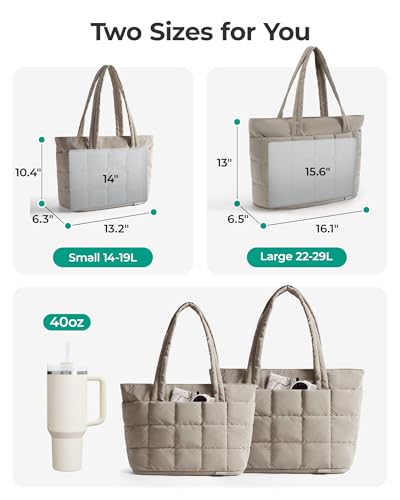 Image of BAGSMART Expandable Tote Bag for Women, Puffer Work Tote Handbag, Quilted Carry On Bag for Travel Gym