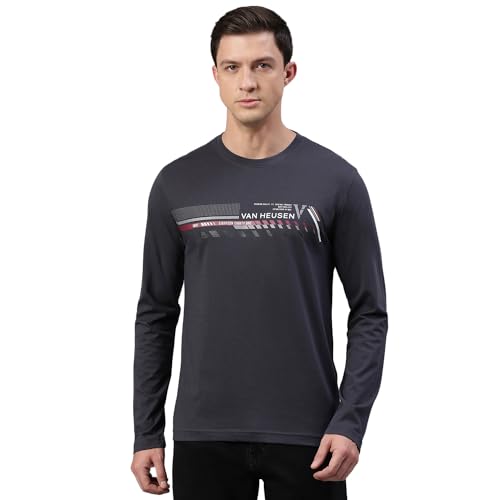 Image of Van Heusen Men Athleisure Regular Fit T-Shirt - Cotton Rich - Crew Neck, Long Sleeve, Printed