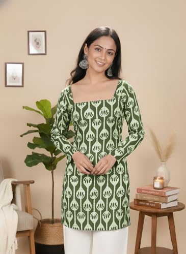 Image of GRECIILOOKS Short Kurti for Women | Floral Printed Short Kurta for Women | Comfortable Rich Office & Casual Kurti`s for Jenas, Leggings & Trousers