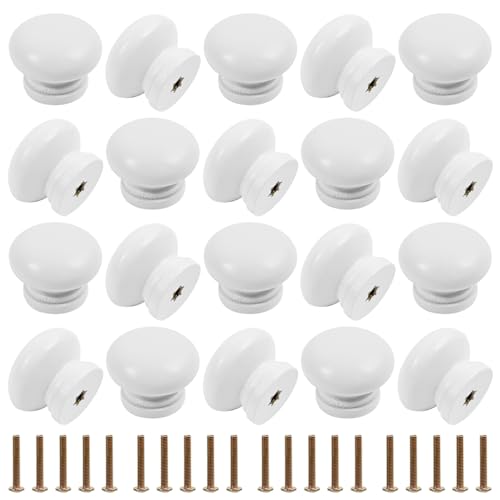Dirvcp Wooden Cabinet Knobs, Mushroom Shape Drawer Pulls with Screws for Furniture, Wardrobes, Dressers, Kitchen Cabinets, DIY Home Decor Hardware (C White Paint Color)