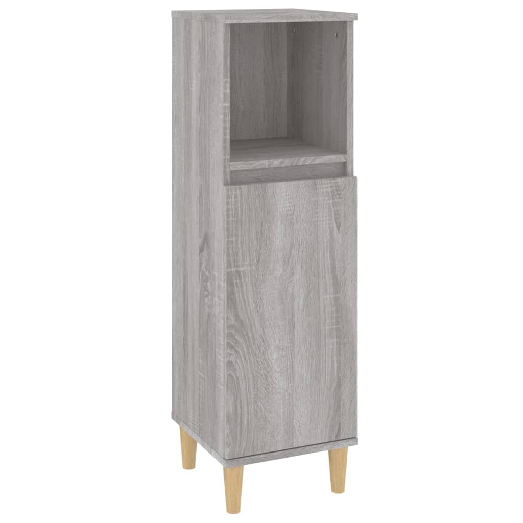 Mueble de baño Sonoma gris, 30 x 30 x 100 cm, material de madera con 1 estante y 2 estantes para almacenamiento y almacenamiento