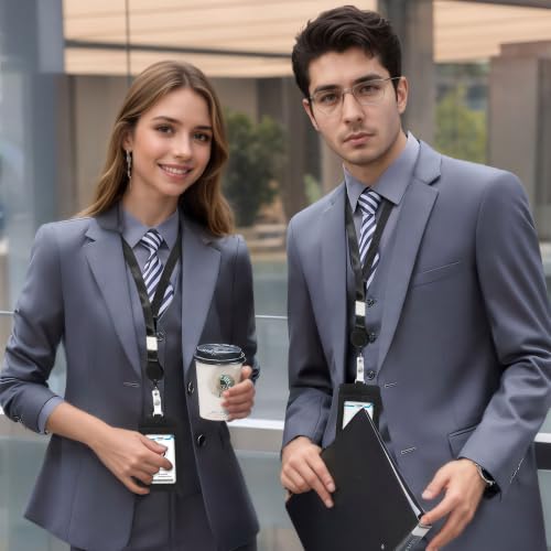 Image of Conisy ID Badge Holder with Retractable Lanyard, Vertical PU Leather ID Badge Card Holder with 2 Card Slots for Women Men (ID Badge Holder Black)