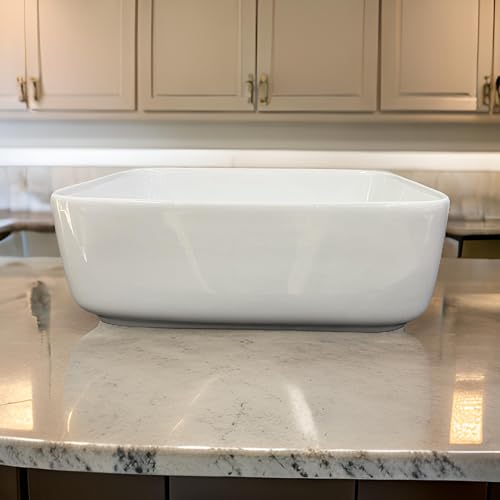 Image of SEA SHORE White Imported Ceramic Table Top Wash Basin - Slim Rim Vessel Sink for Bathroom & Living Room | 41 x 31 x 15 cm (Koshi White)