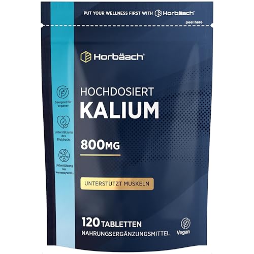 Kalium Hochdosiert aus Kaliumcitrat | 120 Vegane Tabletten | 800mg pro Tag | Potassium Citrate | Horbaach