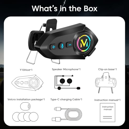 Image of Sounce Y12 Bluetooth Motorcycle Helmet Headset, Wireless Hands-Free HD Calling, HiFi Music & GPS Voice Support, IP67 Waterproof, Compatible with Android & iOS, Fits Most Helmets - Black