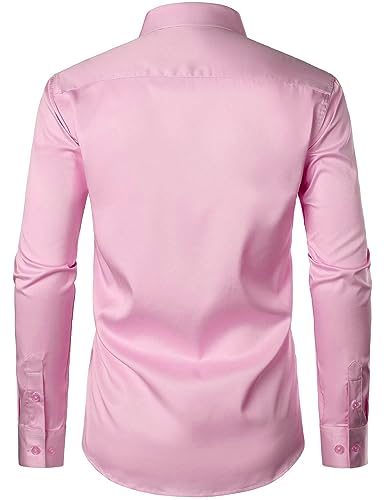 Image of HISDERN Mens Dress Shirts Long Sleeve Button Down Casual Shirts for Men Inner Contrast Formal Business Tuxedo Wedding Shirt