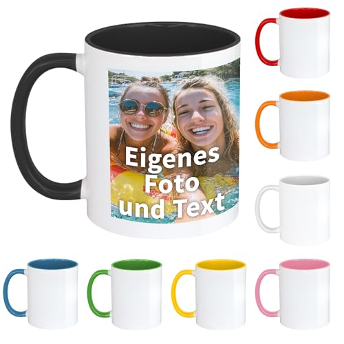 Fototasse personalisiert 340ml - Weiß/Schwarz - Wunschfoto und Text