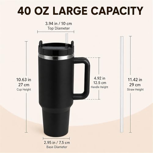 Image of Pandance 4 Pack 40 oz Tumbler with Handle and Straw Bulk, Black