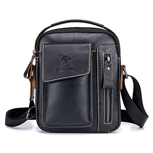 Sac de Poitrine Noir, BULLCAPTAIN Sac en Bandoulière en Cuir Vntage D'affaire Poche pour Voyage Randonnée Sport Travail ou vie scolaire loisirs ou sac polyvalent Noir noir Taille unique
