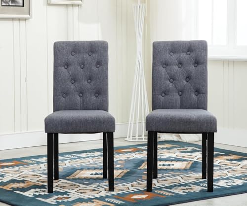 mcc direct Set of 2 Lined Fabric Dining Chairs With Solid Wooden Legs for Home, Office and Commercial Restaurants - Grey