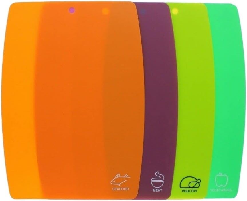 Set of 4 Flexible Chopping Boards Flexible Cutting Sheets Mats Colour Coded Reliable